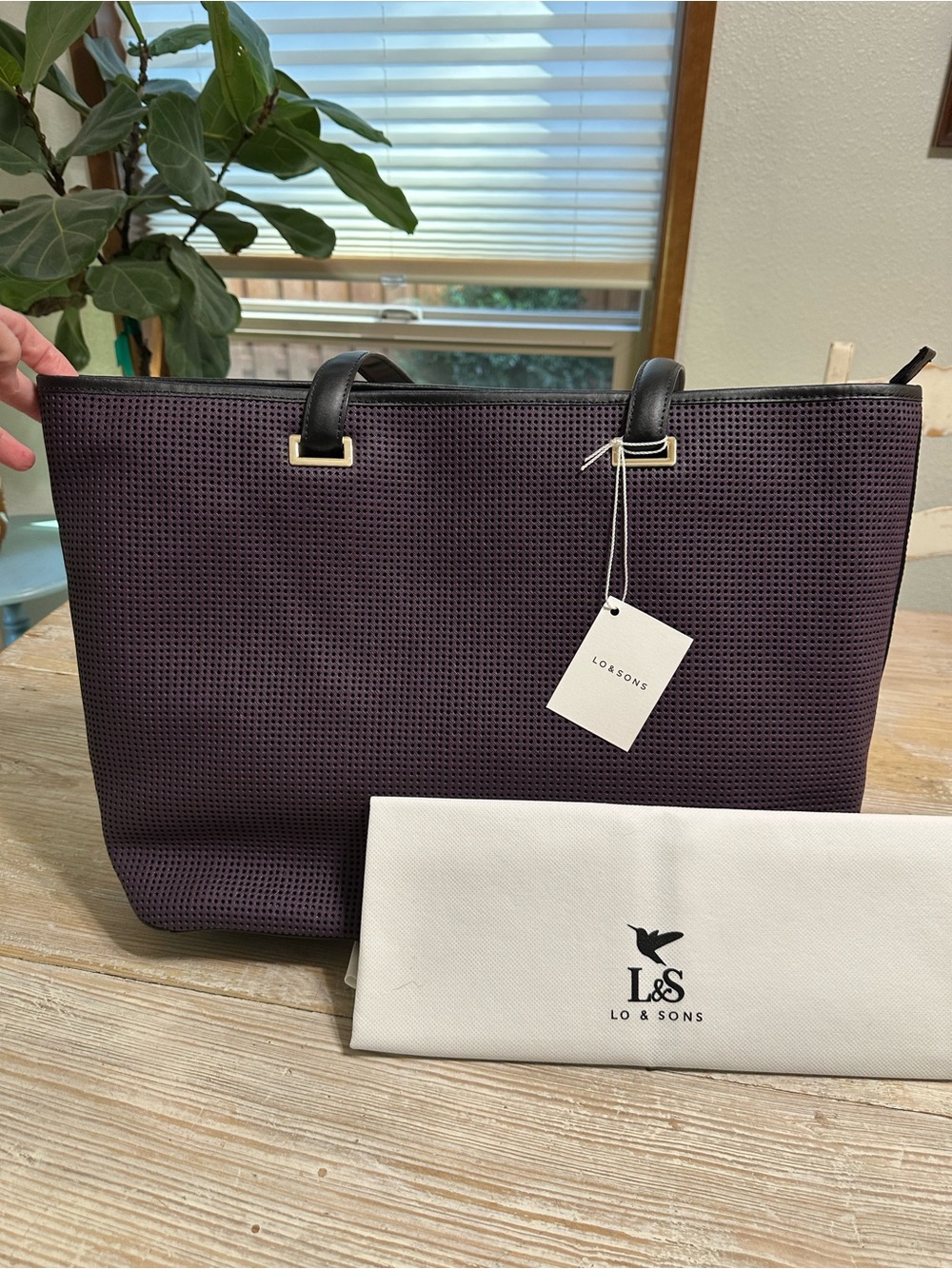 NWT Lo & Sons Seville 15” Perforated Leather Laptop Tote Bag Purple